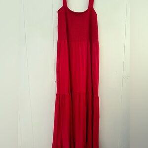 LOFT red Maxi Dress Tiered Smocked Size Large